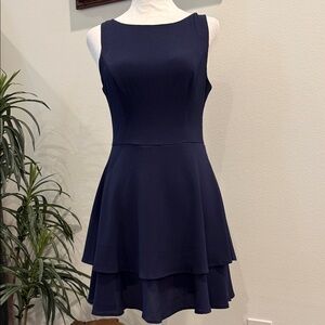 B. Darlin Navy Blue Summer Mini Dress Sleeveless Ruffle Zip Tie Back